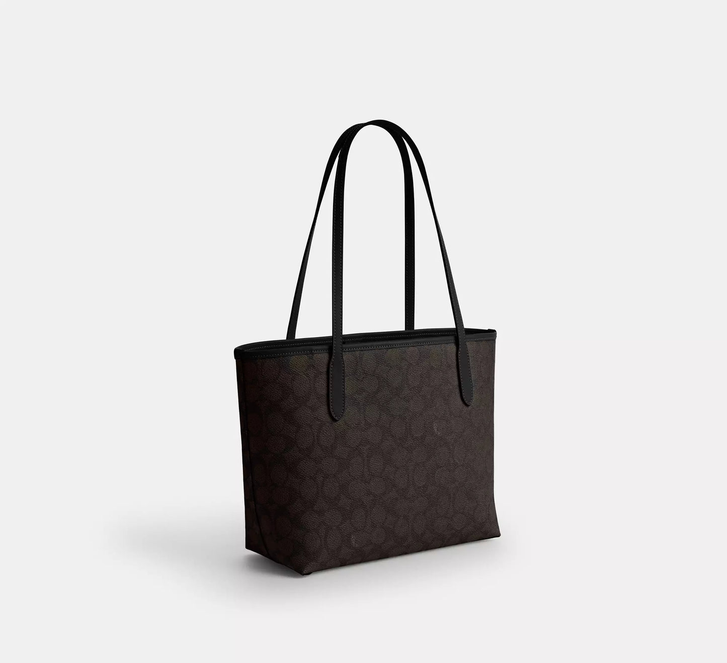 Medium City Tote Bag In Signature Canvas Walnut Black Coach
