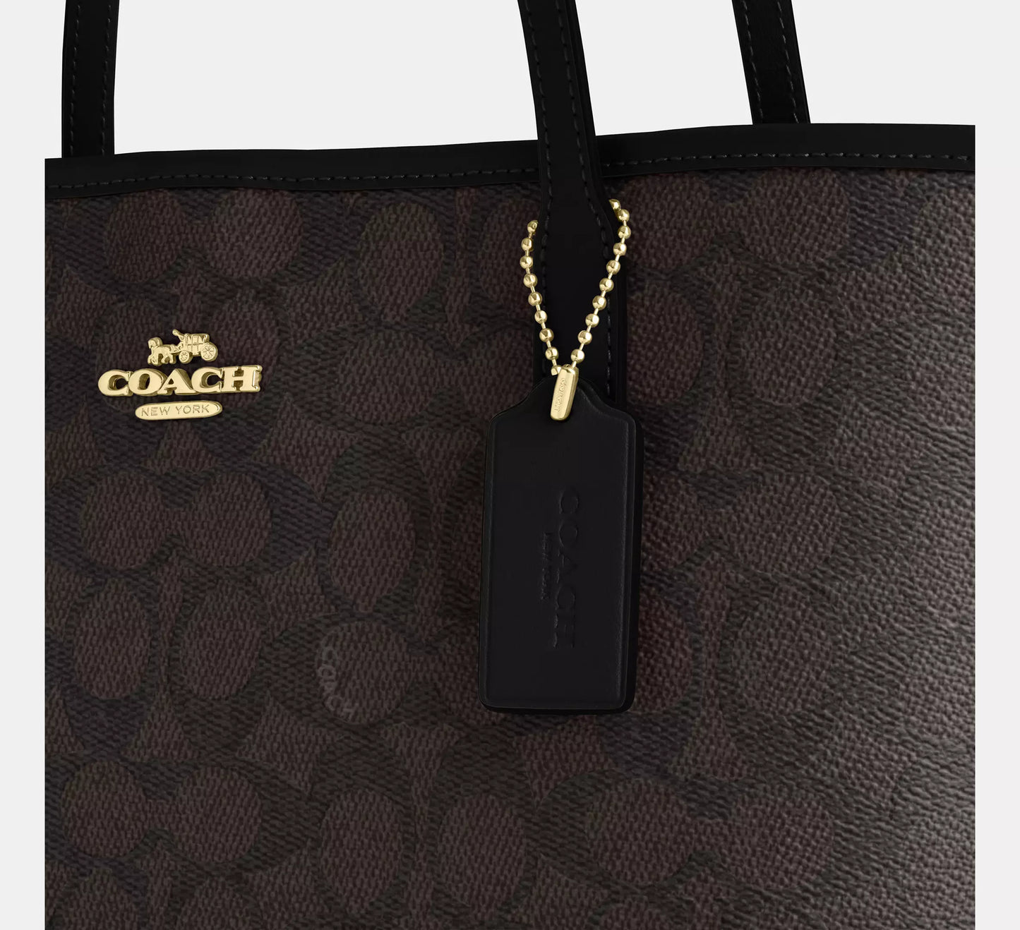 Medium City Tote Bag In Signature Canvas Walnut Black Coach