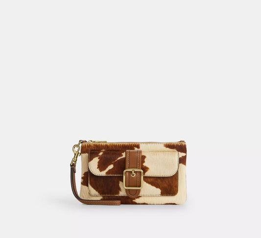 Ashton Wristlet In Haircalf With Cow Print Coach