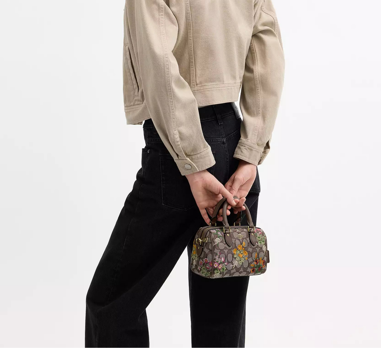 Mini Rowan Crossbody Bag In Signature Jacquard With Floral Embroidery Coach