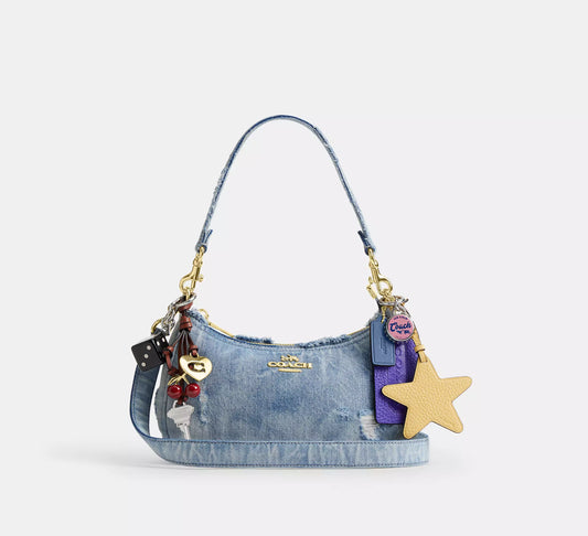 Teri Shoulder Bag In Loved Denim With Charms Coach