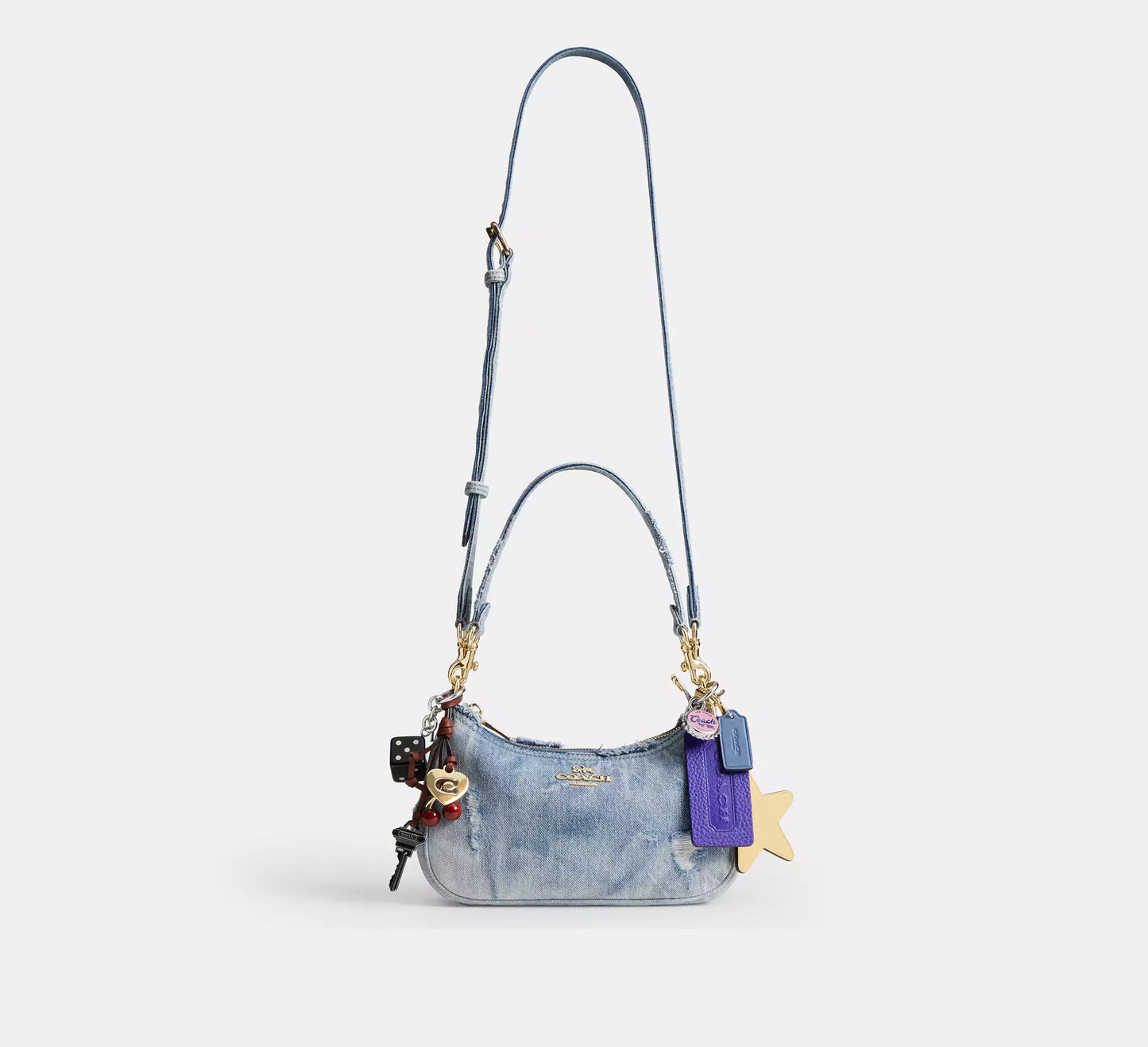 Teri Shoulder Bag In Loved Denim With Charms Coach