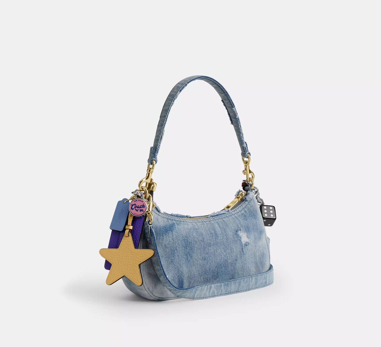 Teri Shoulder Bag In Loved Denim With Charms Coach