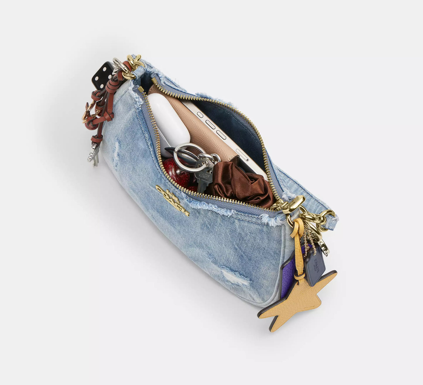 Teri Shoulder Bag In Loved Denim With Charms Coach