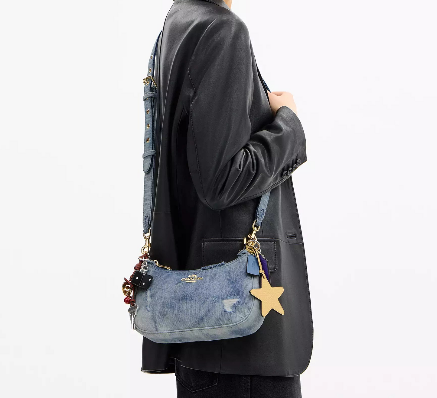 Teri Shoulder Bag In Loved Denim With Charms Coach