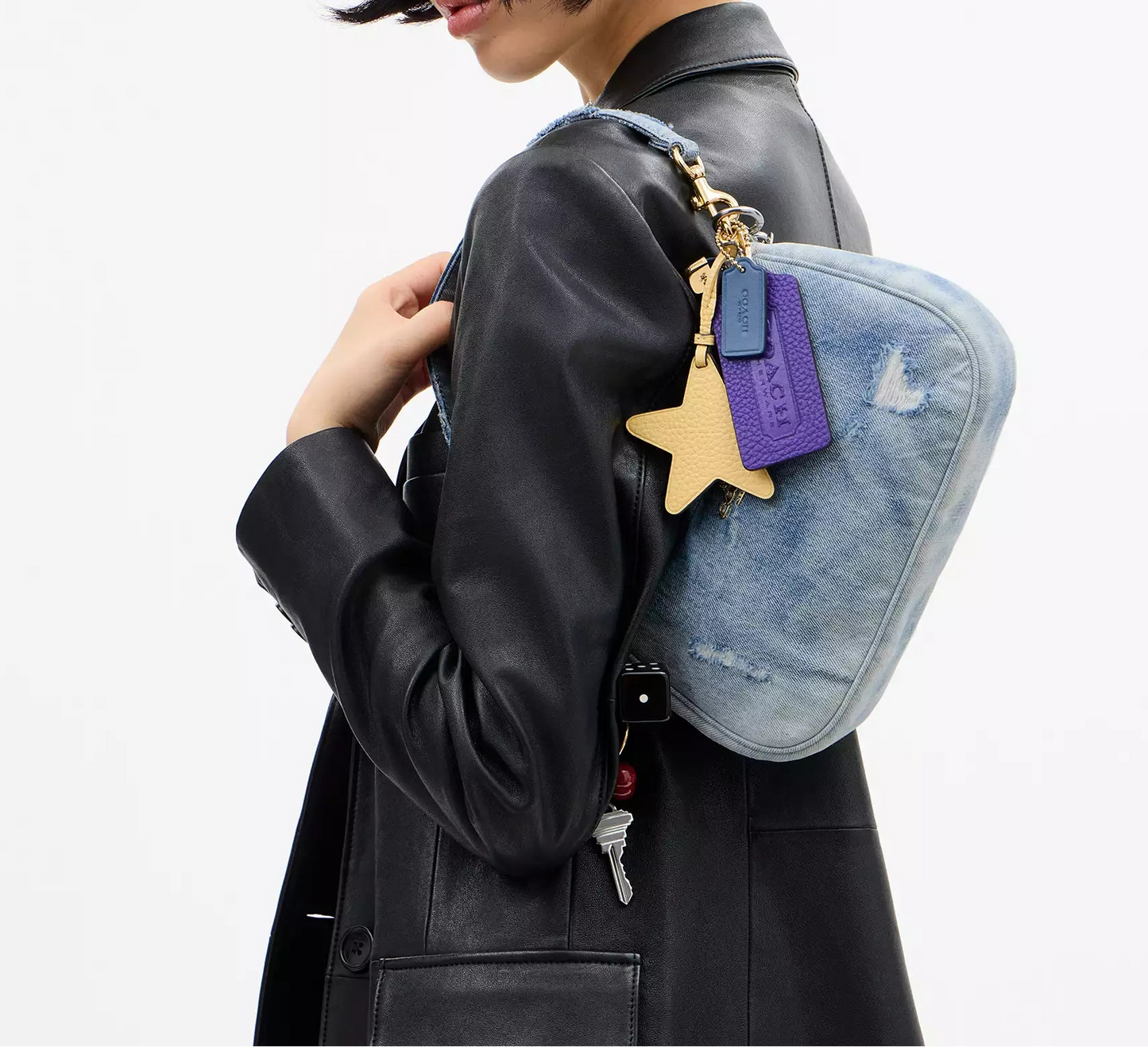 Teri Shoulder Bag In Loved Denim With Charms Coach