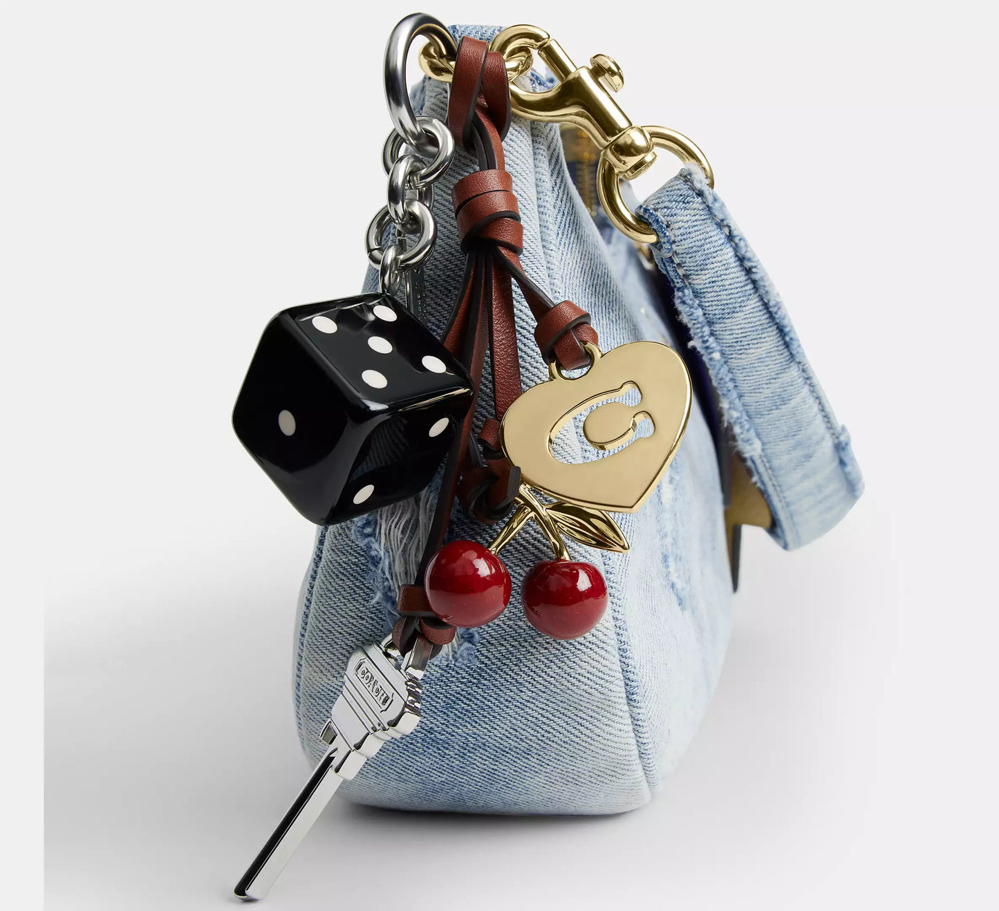 Teri Shoulder Bag In Loved Denim With Charms Coach