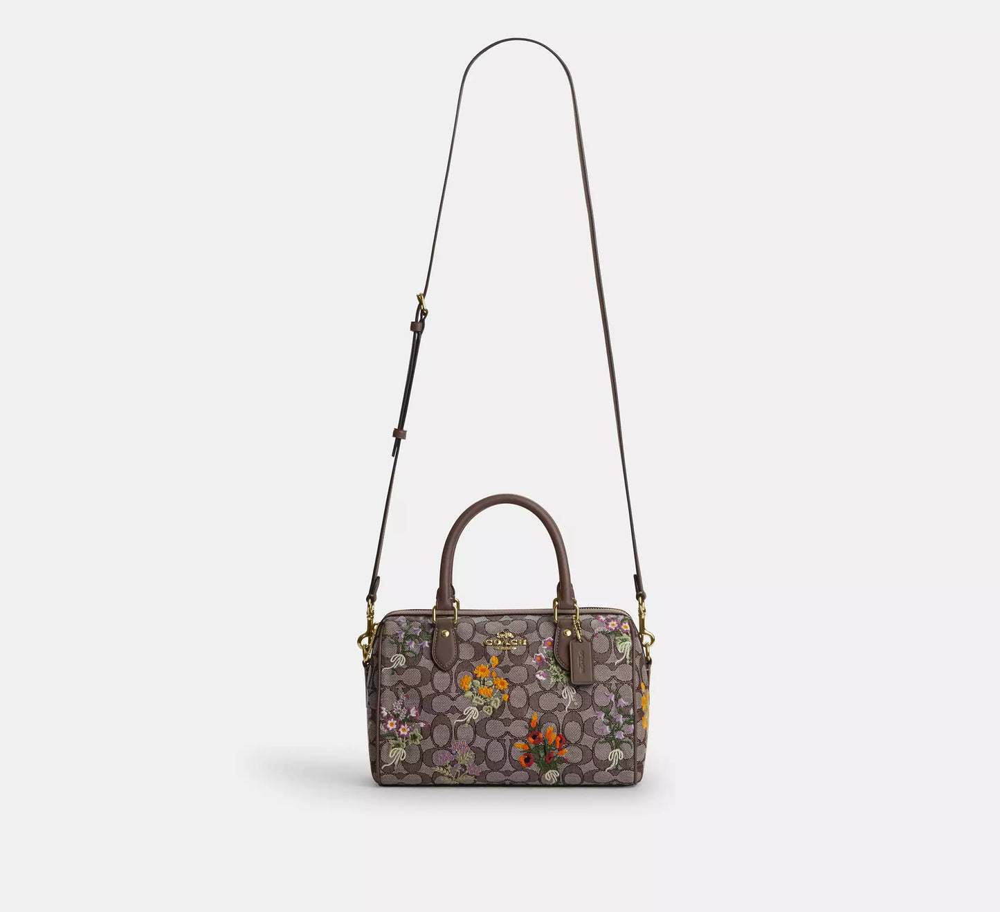 Rowan Satchel Bag In Signature Jacquard With Floral Embroidery Coach