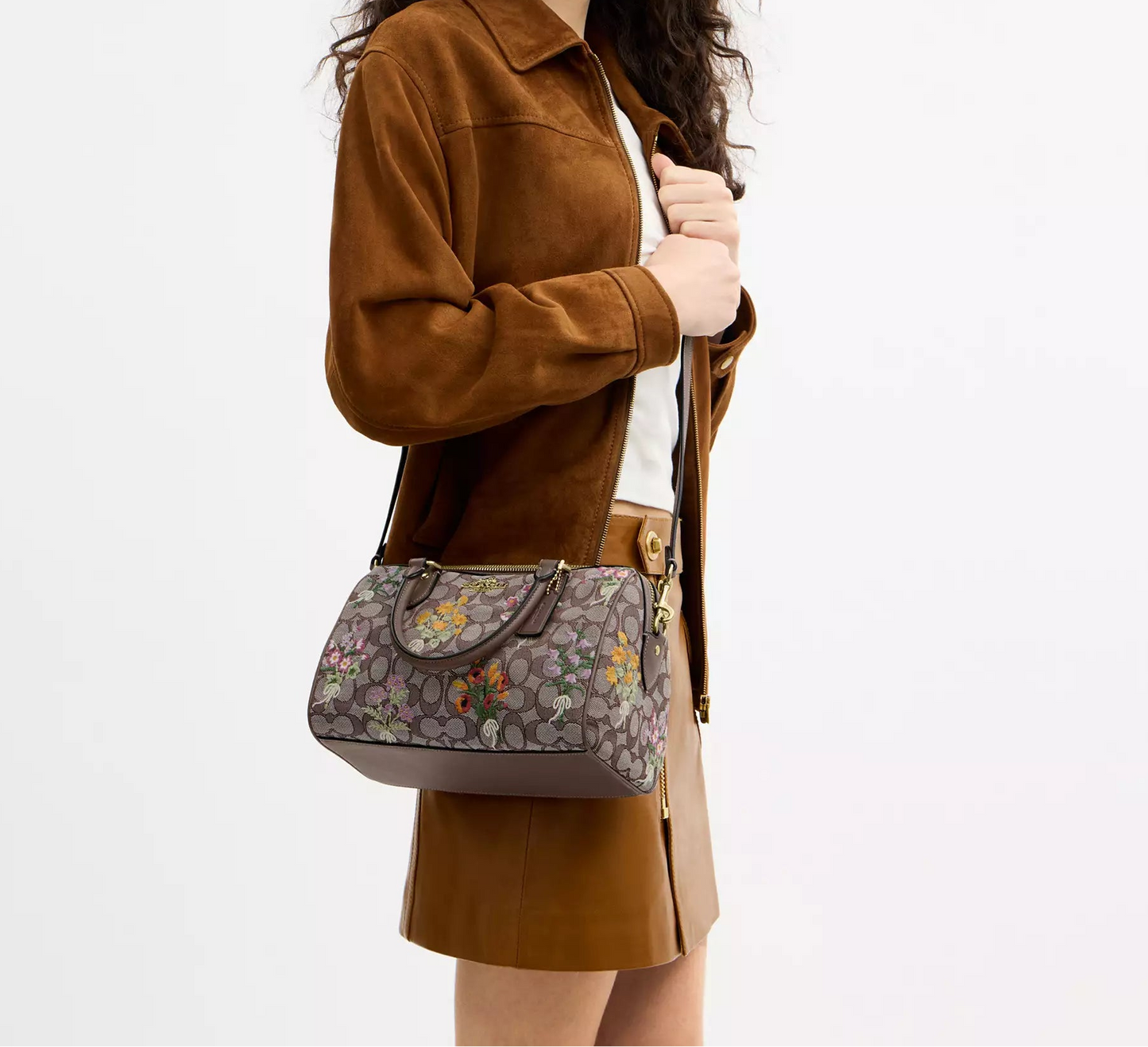 Rowan Satchel Bag In Signature Jacquard With Floral Embroidery Coach