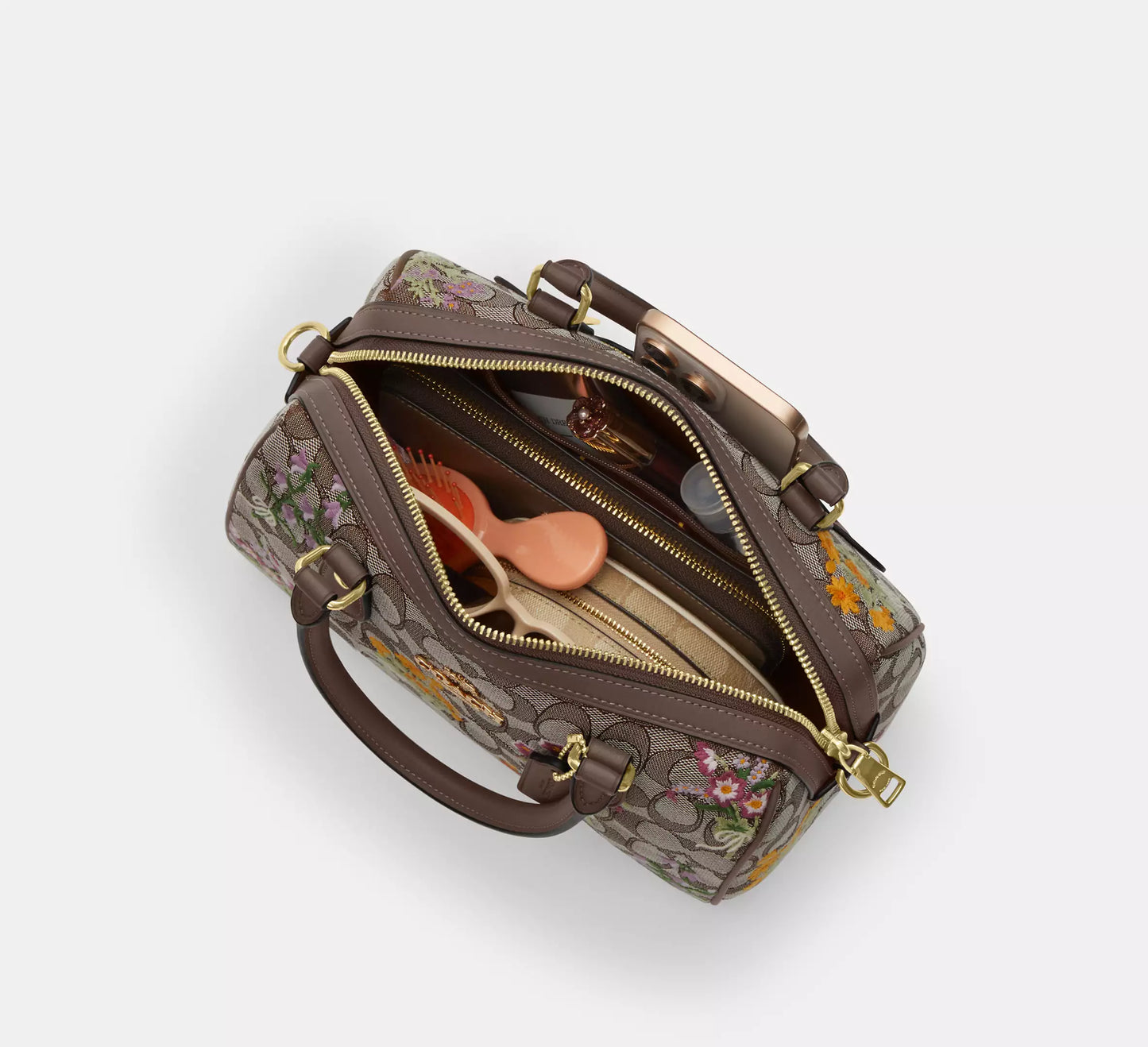 Rowan Satchel Bag In Signature Jacquard With Floral Embroidery Coach