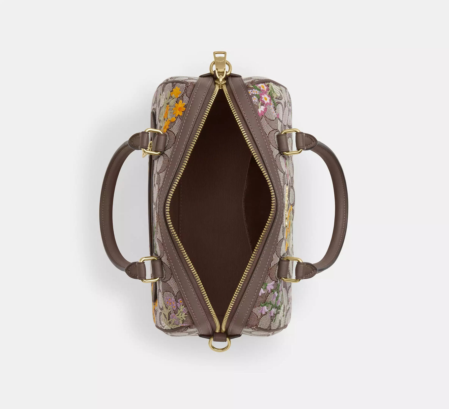 Rowan Satchel Bag In Signature Jacquard With Floral Embroidery Coach