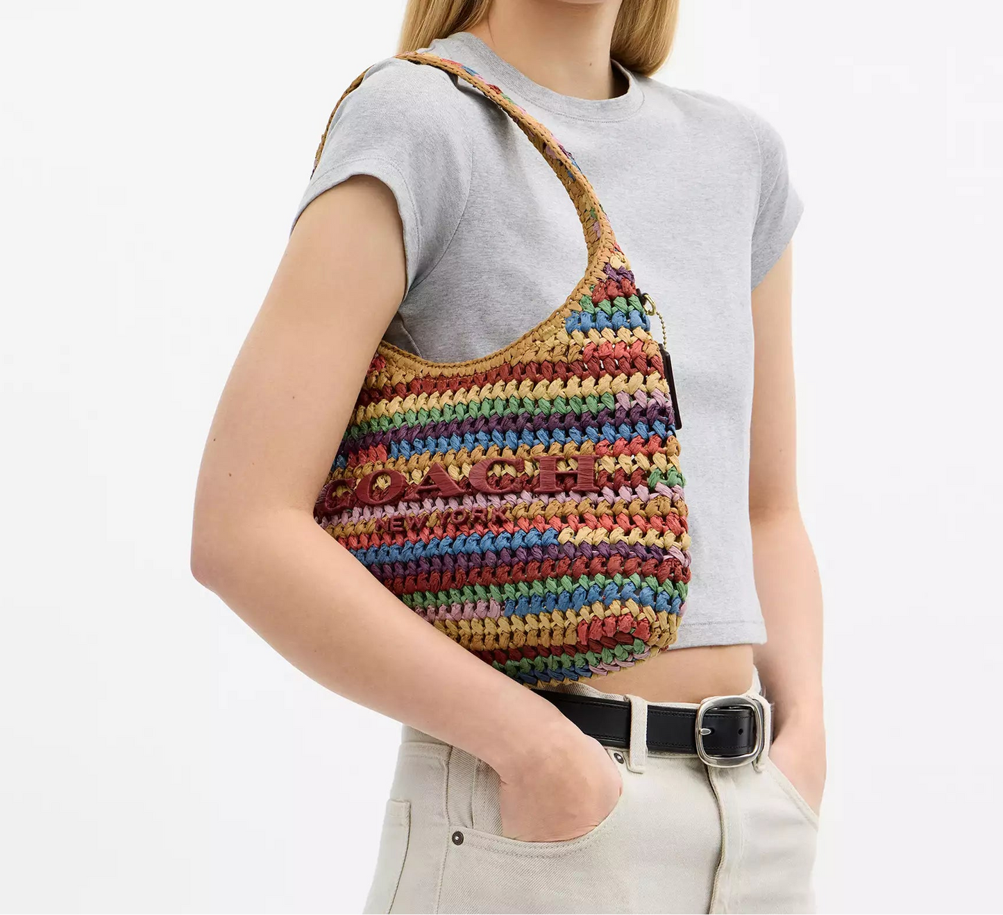 Brooklyn Shoulder Bag 28 Straw Multi Coach