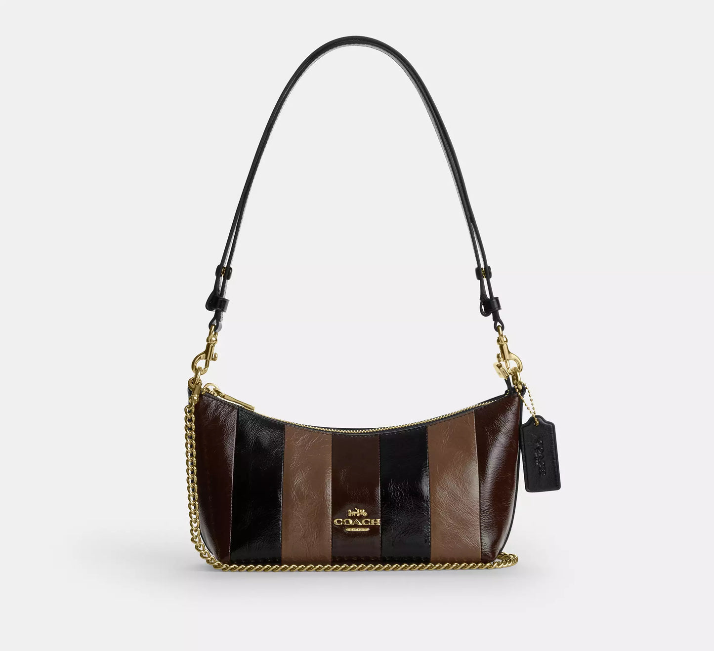 Caitlin Shoulder Bag With Striped Patchwork Black Multi Coach