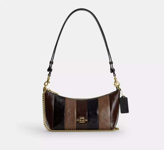 Caitlin Shoulder Bag With Striped Patchwork Black Multi Coach