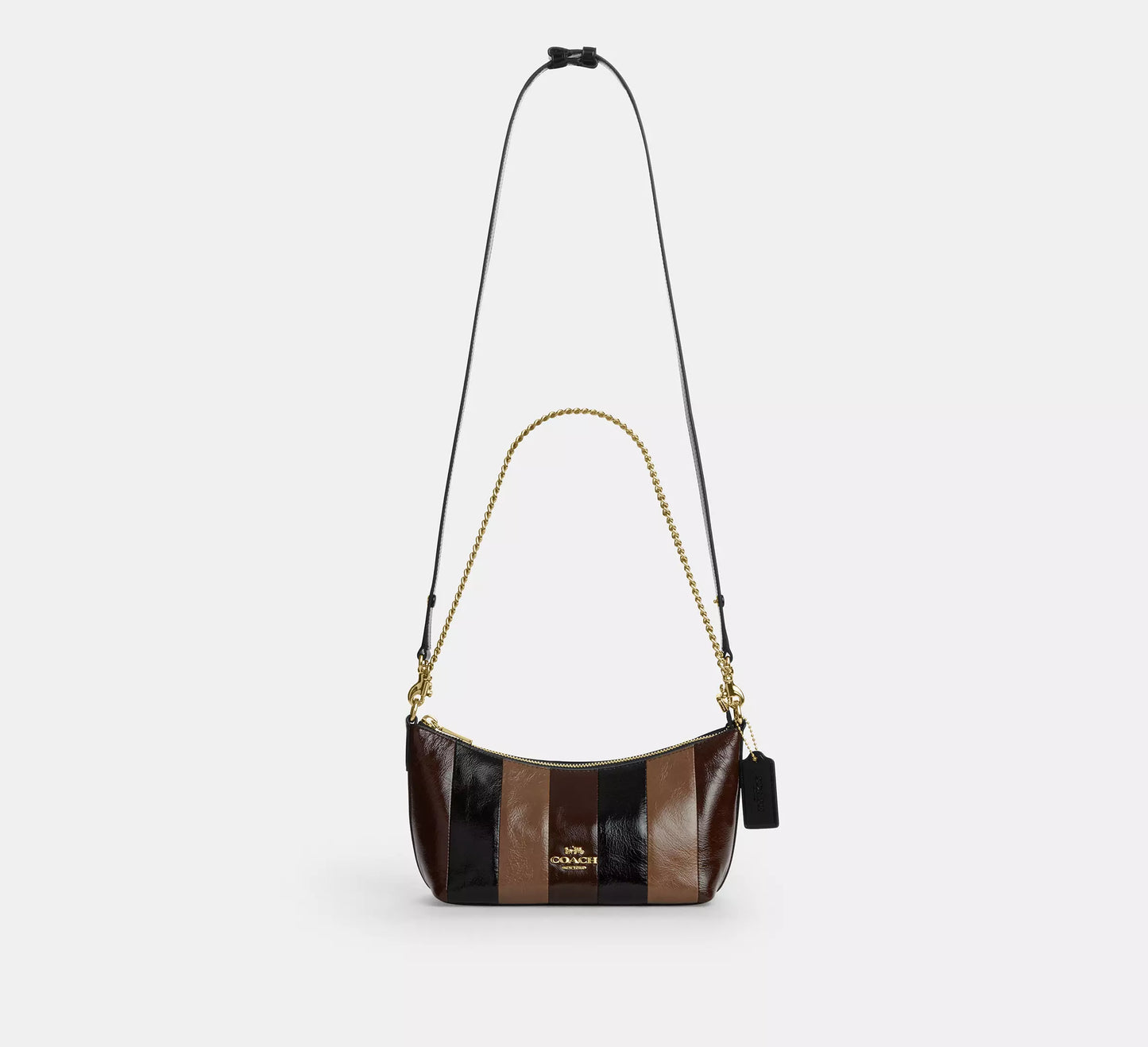 Caitlin Shoulder Bag With Striped Patchwork Black Multi Coach