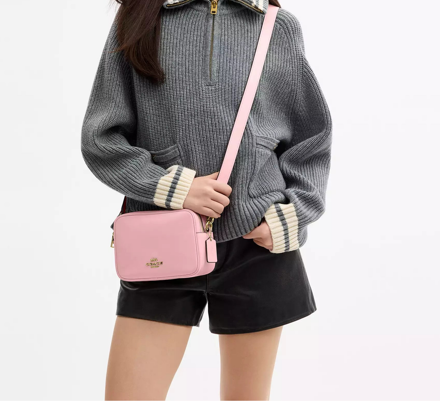 Mini Carey Crossbody Bag In Signature Canvas Soft Pink Coach
