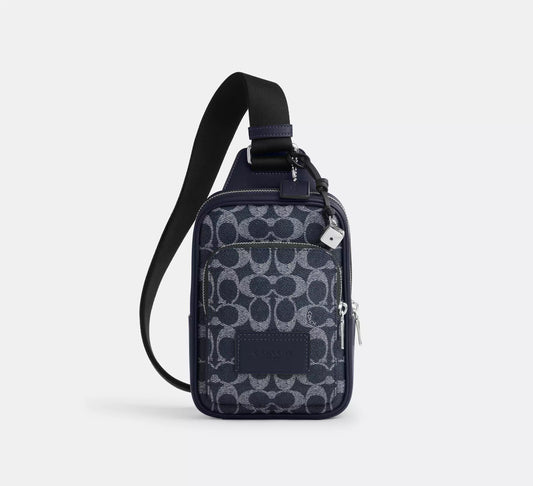 Racer Sling Pack In Signature Canvas With Charms Denim Coach
