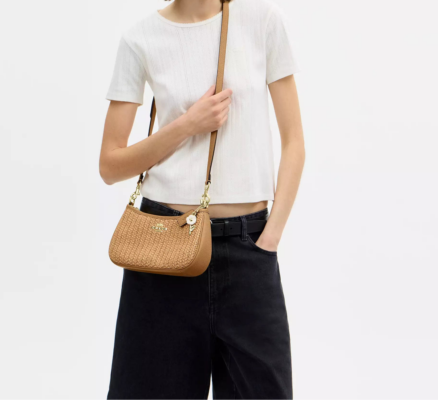 Teri Shoulder Bag Straw With Charm Coach