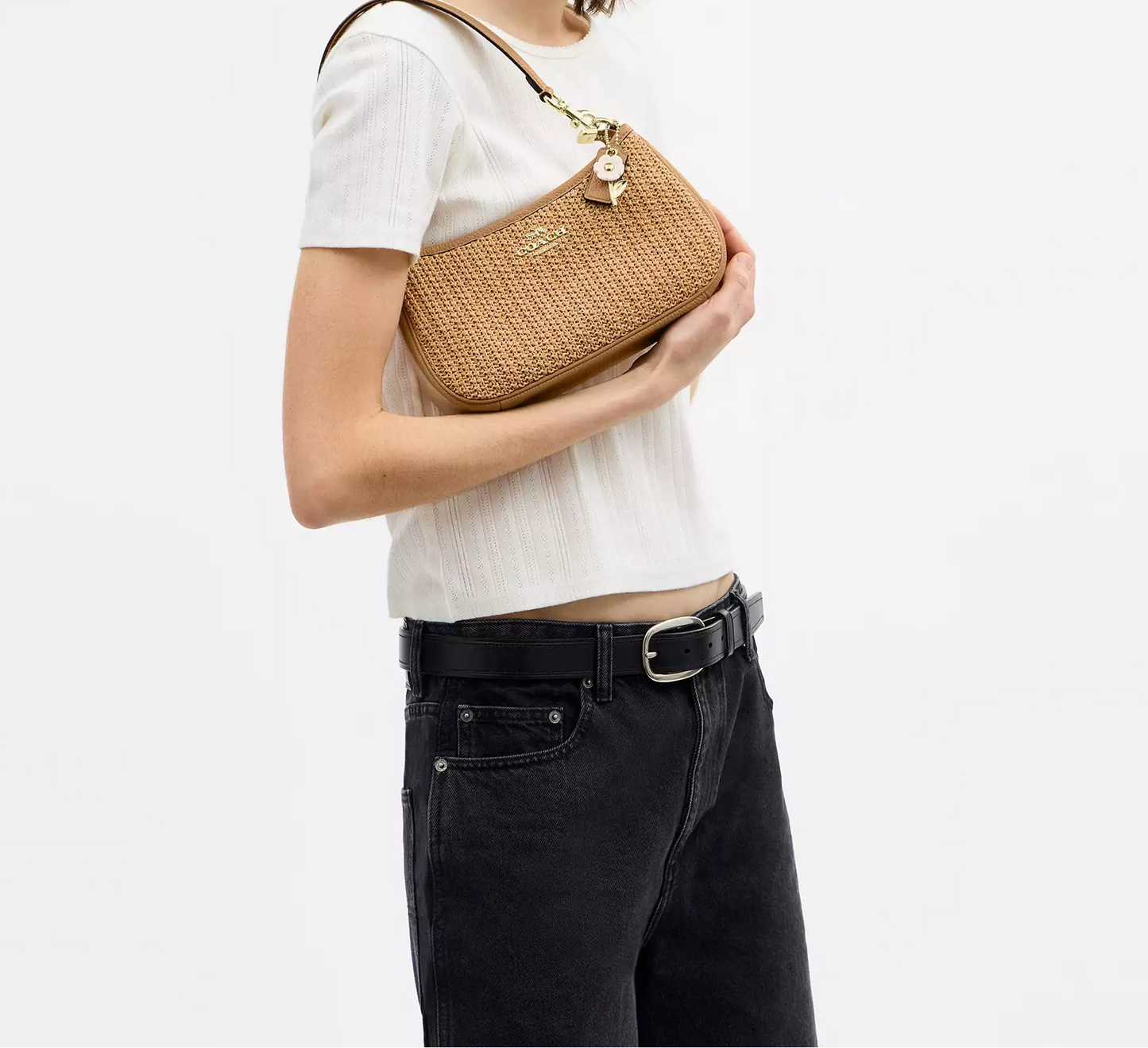 Teri Shoulder Bag Straw With Charm Coach