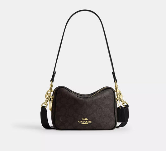 Mini Carey Crossbody Bag In Signature Canvas Walnut Black Coach