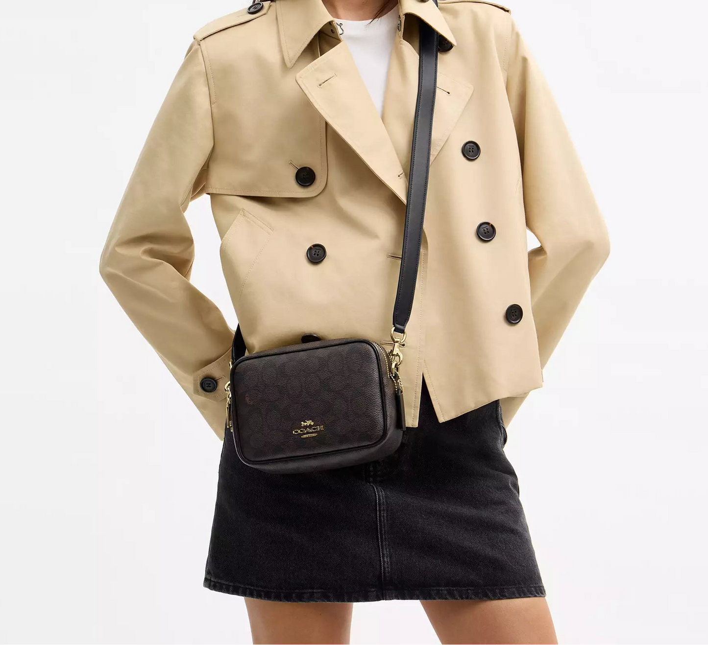 Mini Carey Crossbody Bag In Signature Canvas Walnut Black Coach