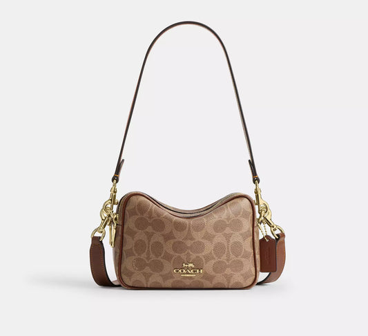 Mini Carey Crossbody Bag In Signature Canvas Tan Brown Coach