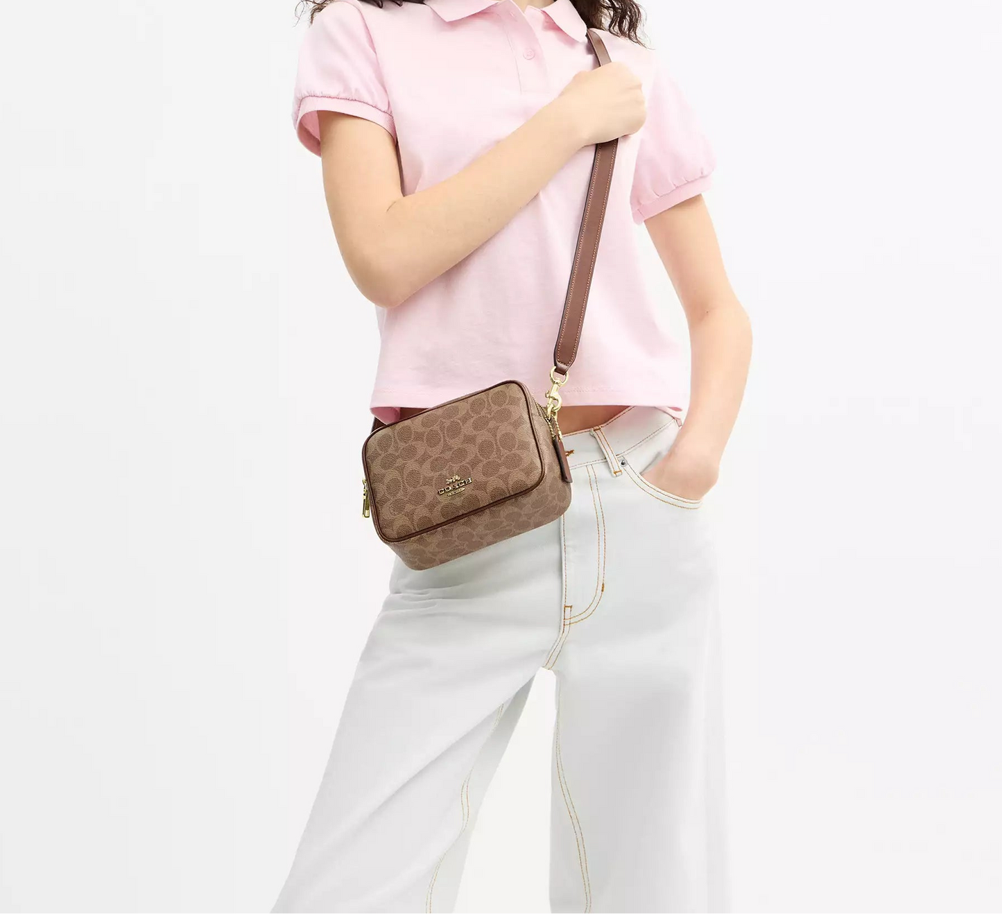 Mini Carey Crossbody Bag In Signature Canvas Tan Brown Coach