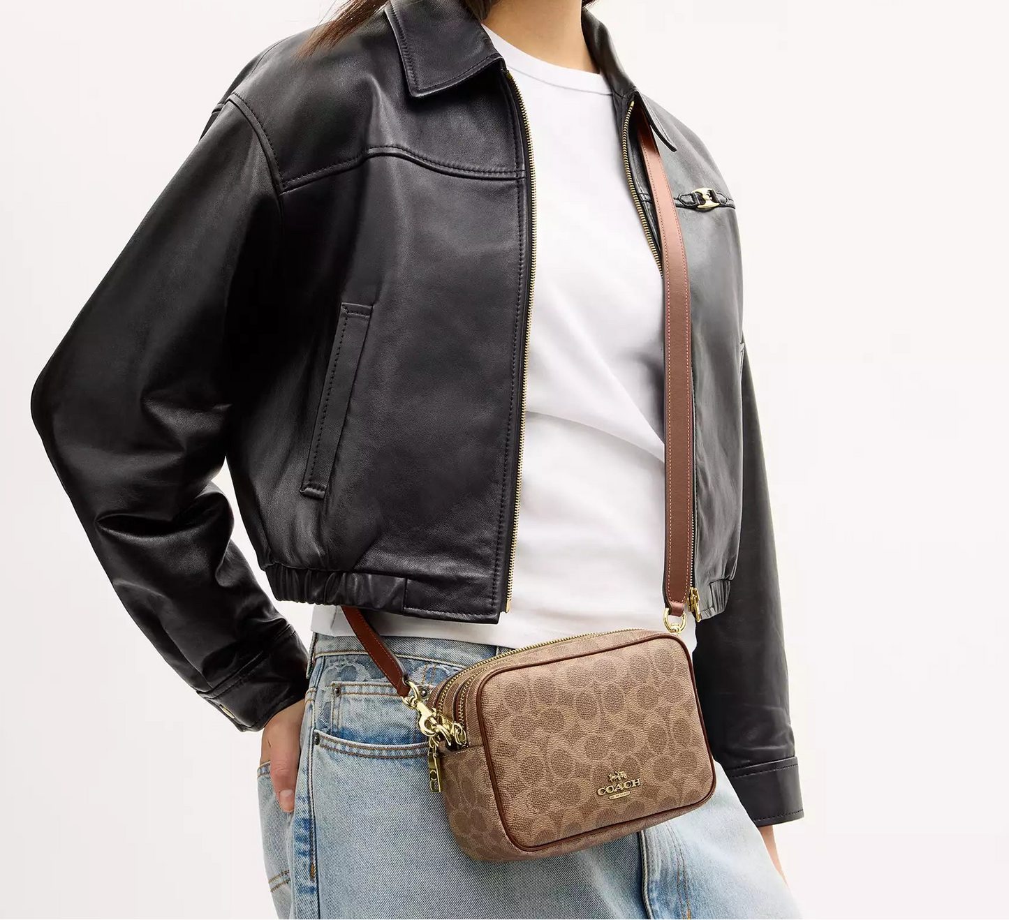 Mini Carey Crossbody Bag In Signature Canvas Tan Brown Coach