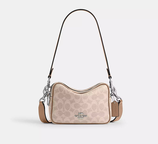 Mini Carey Crossbody Bag In Signature Canvas Taupe Coach