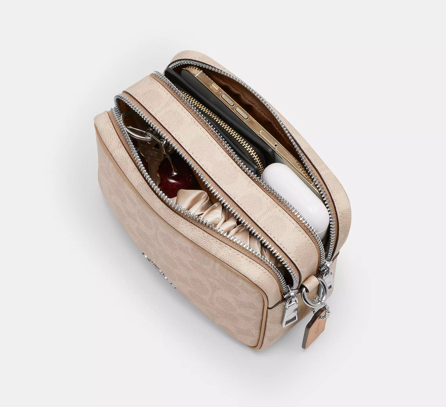 Mini Carey Crossbody Bag In Signature Canvas Taupe Coach