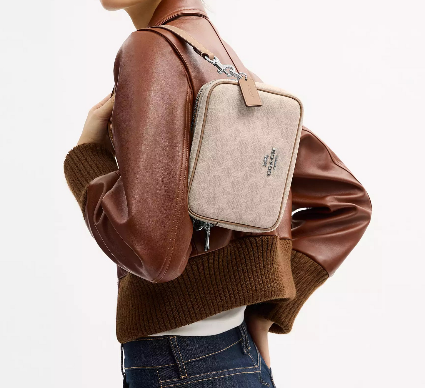 Mini Carey Crossbody Bag In Signature Canvas Taupe Coach