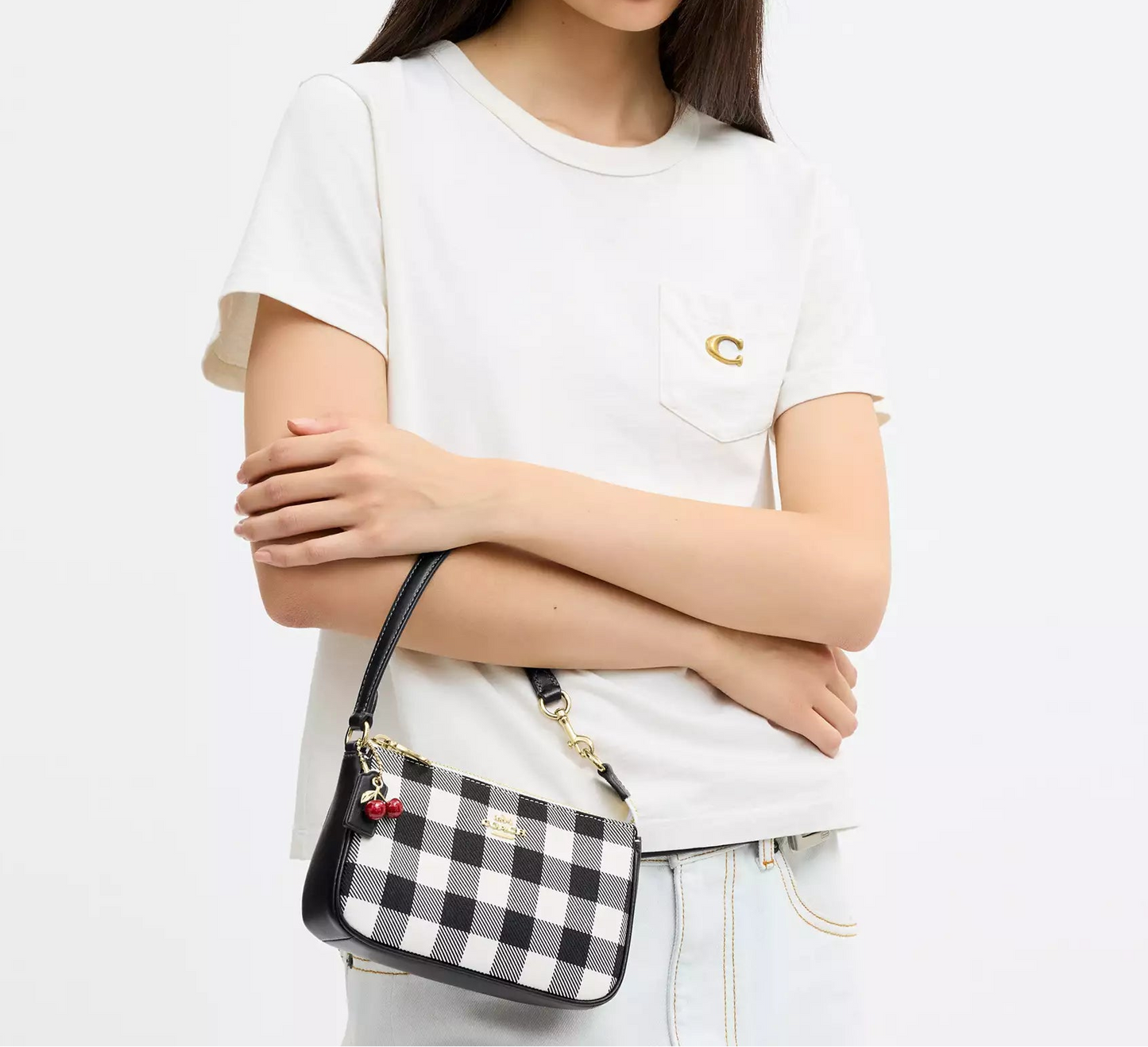 Nolita 19 With Gingham Print Black And Charm Coach