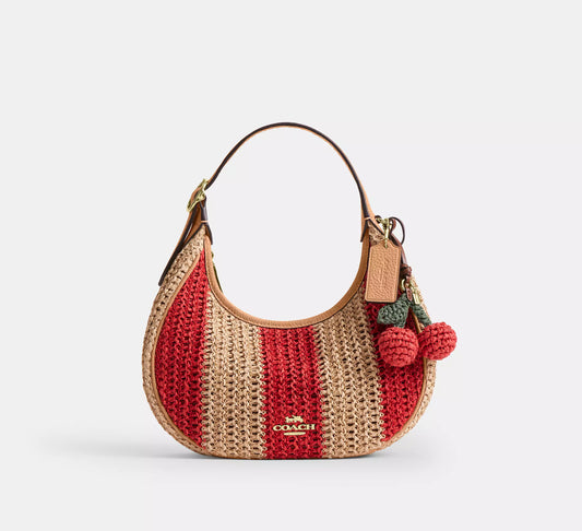 Emily Shoulder Bag Straw With Charm Canvas Coach