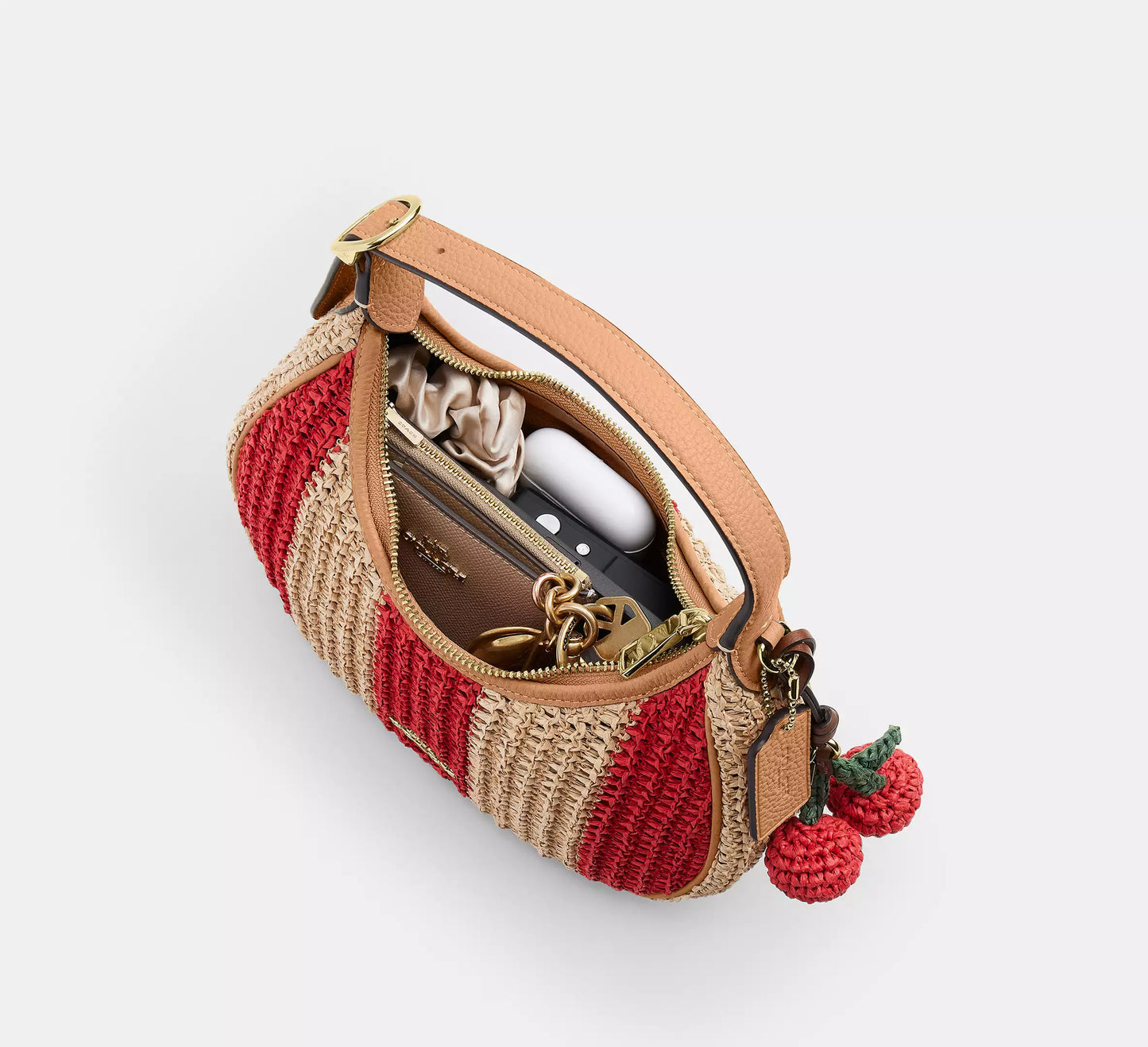 Emily Shoulder Bag Straw With Charm Canvas Coach