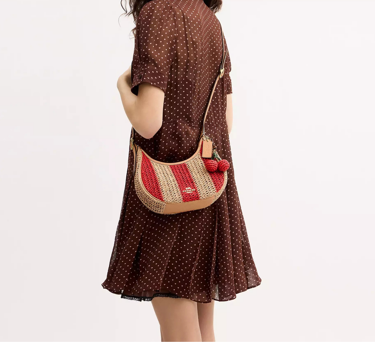 Emily Shoulder Bag Straw With Charm Canvas Coach
