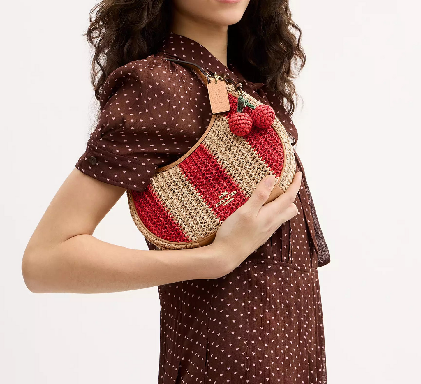 Emily Shoulder Bag Straw With Charm Canvas Coach