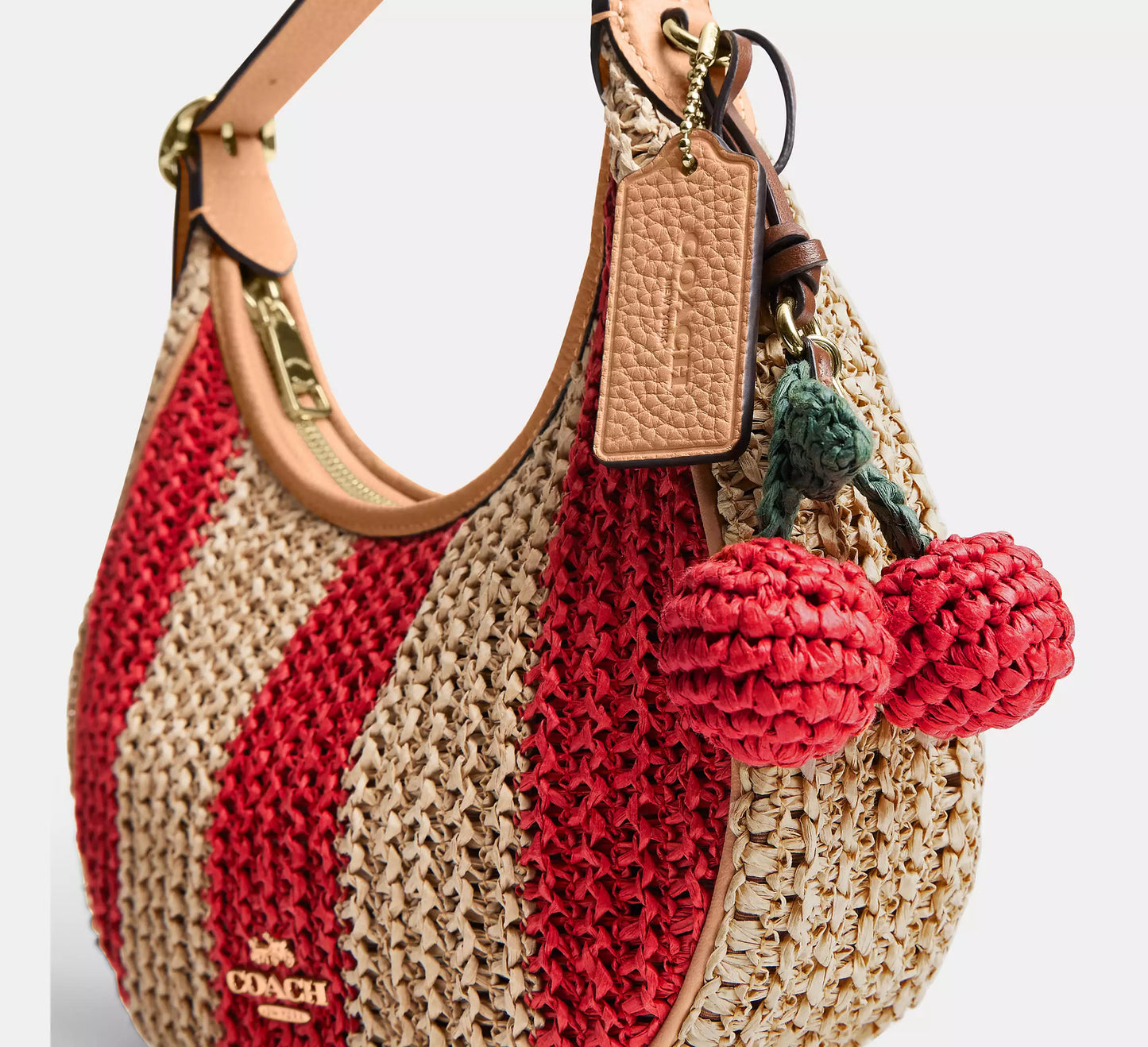 Emily Shoulder Bag Straw With Charm Canvas Coach