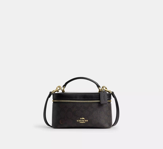 Rainer Crossbody Bag 18 In Signature Canvas Walnut Black Coach