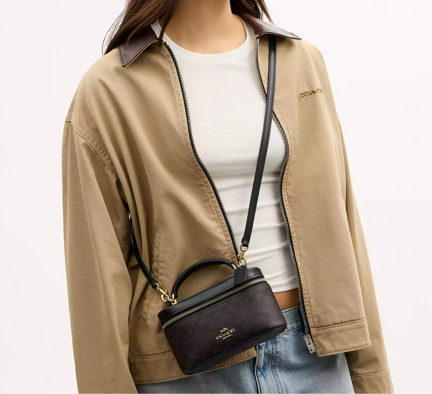Rainer Crossbody Bag 18 In Signature Canvas Walnut Black Coach