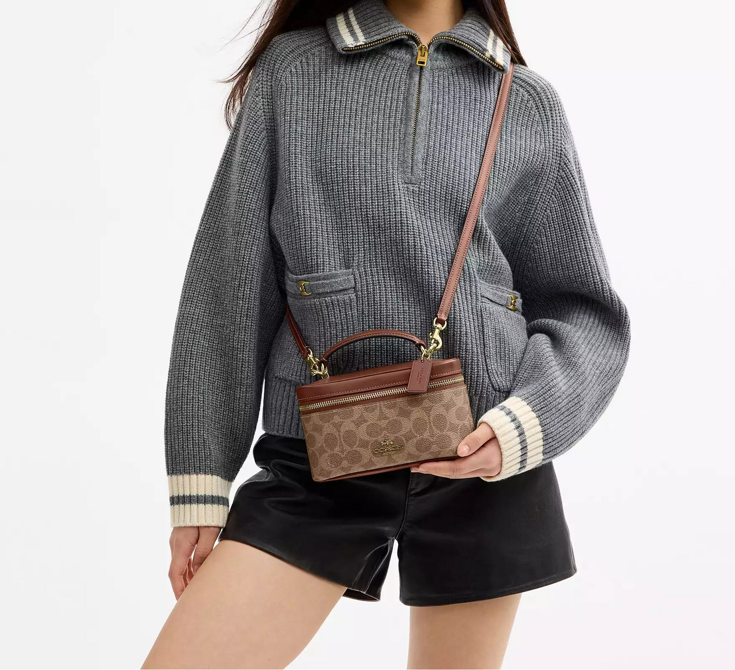 Rainer Crossbody Bag 18 In Signature Canvas Tan Brown Coach