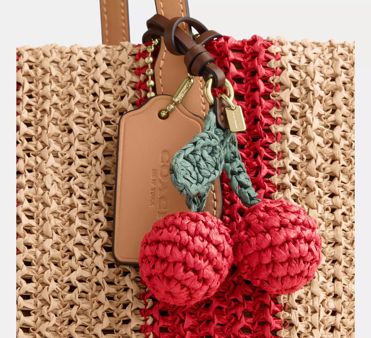 City Tote Bag Straw With Stripes And Charm Coach