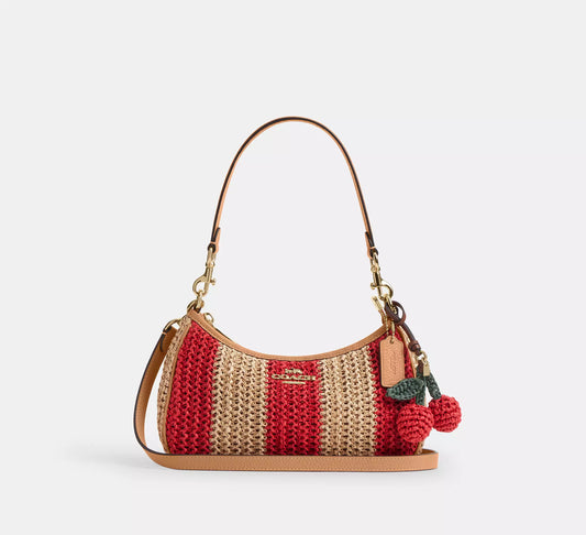 Teri Shoulder Bag Straw With Stripes And Charm Coach
