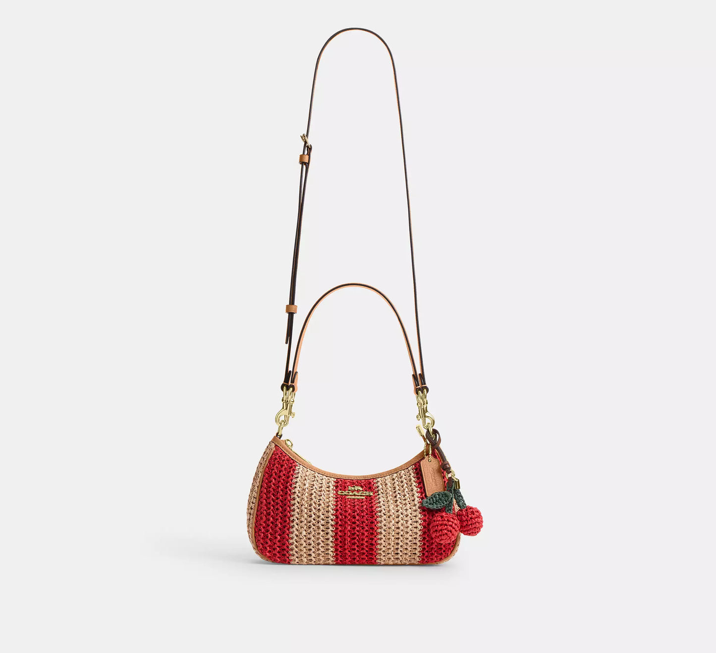 Teri Shoulder Bag Straw With Stripes And Charm Coach