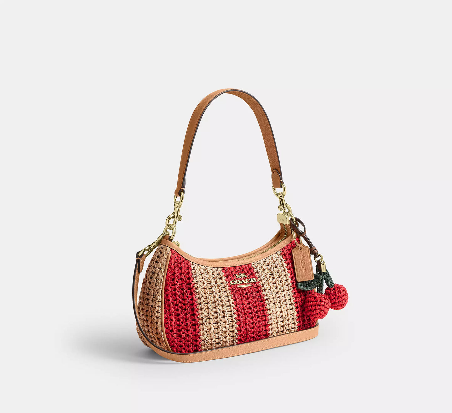 Teri Shoulder Bag Straw With Stripes And Charm Coach