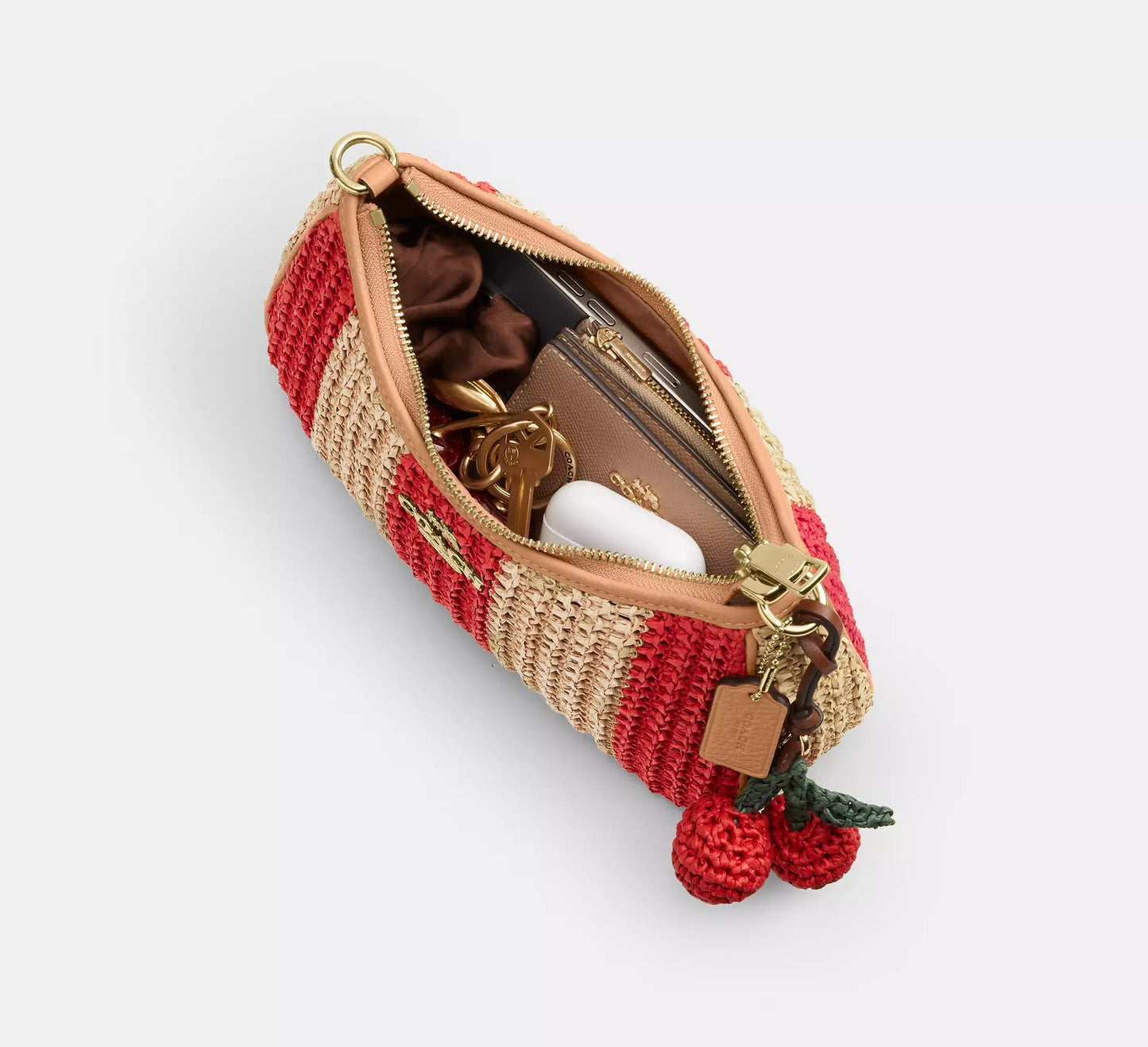 Teri Shoulder Bag Straw With Stripes And Charm Coach