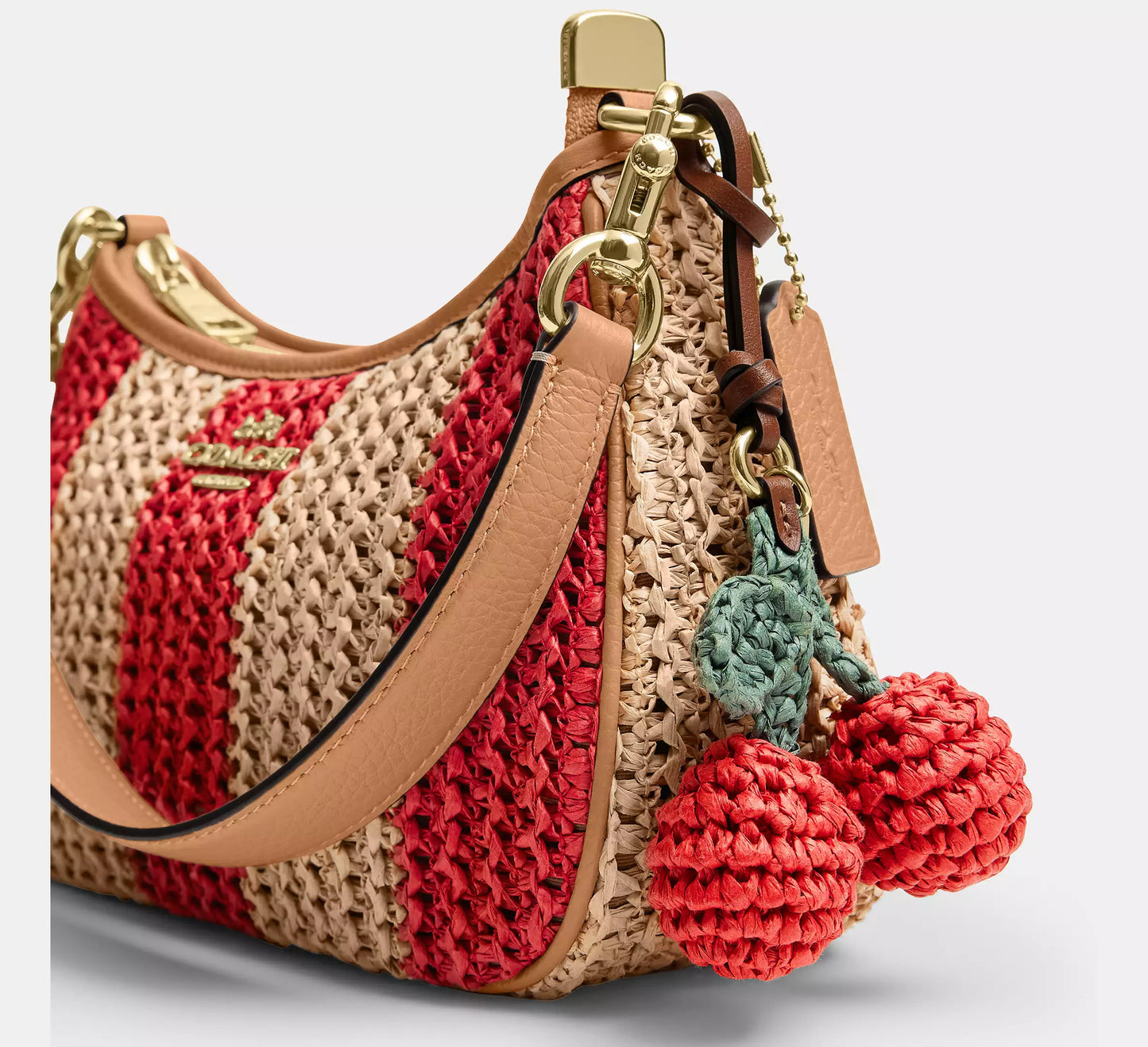 Teri Shoulder Bag Straw With Stripes And Charm Coach