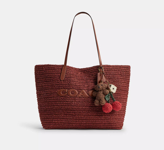 Large City Tote Bag Straw With Charms Coach