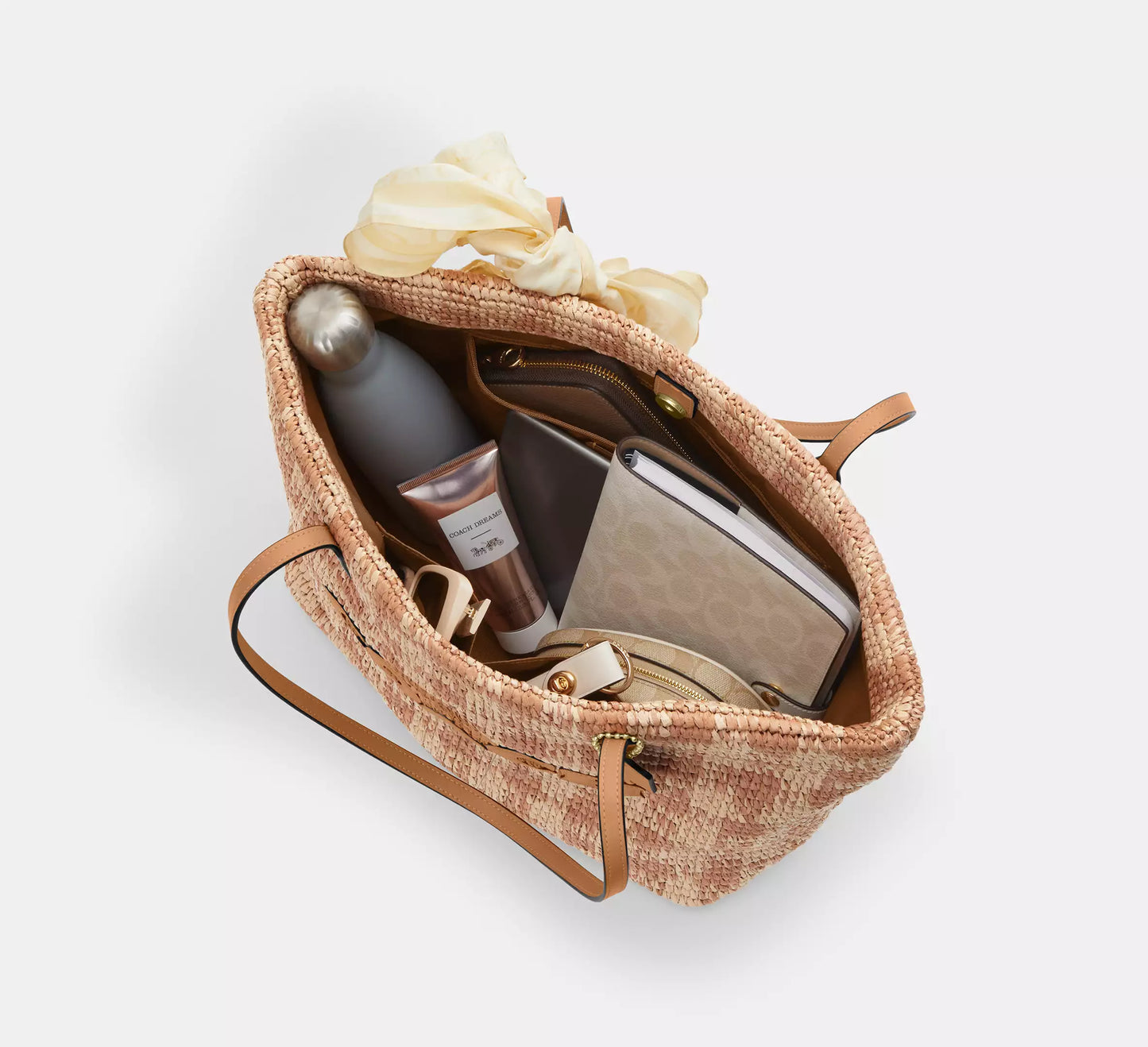 City Tote Bag Straw With Gingham Print Coach