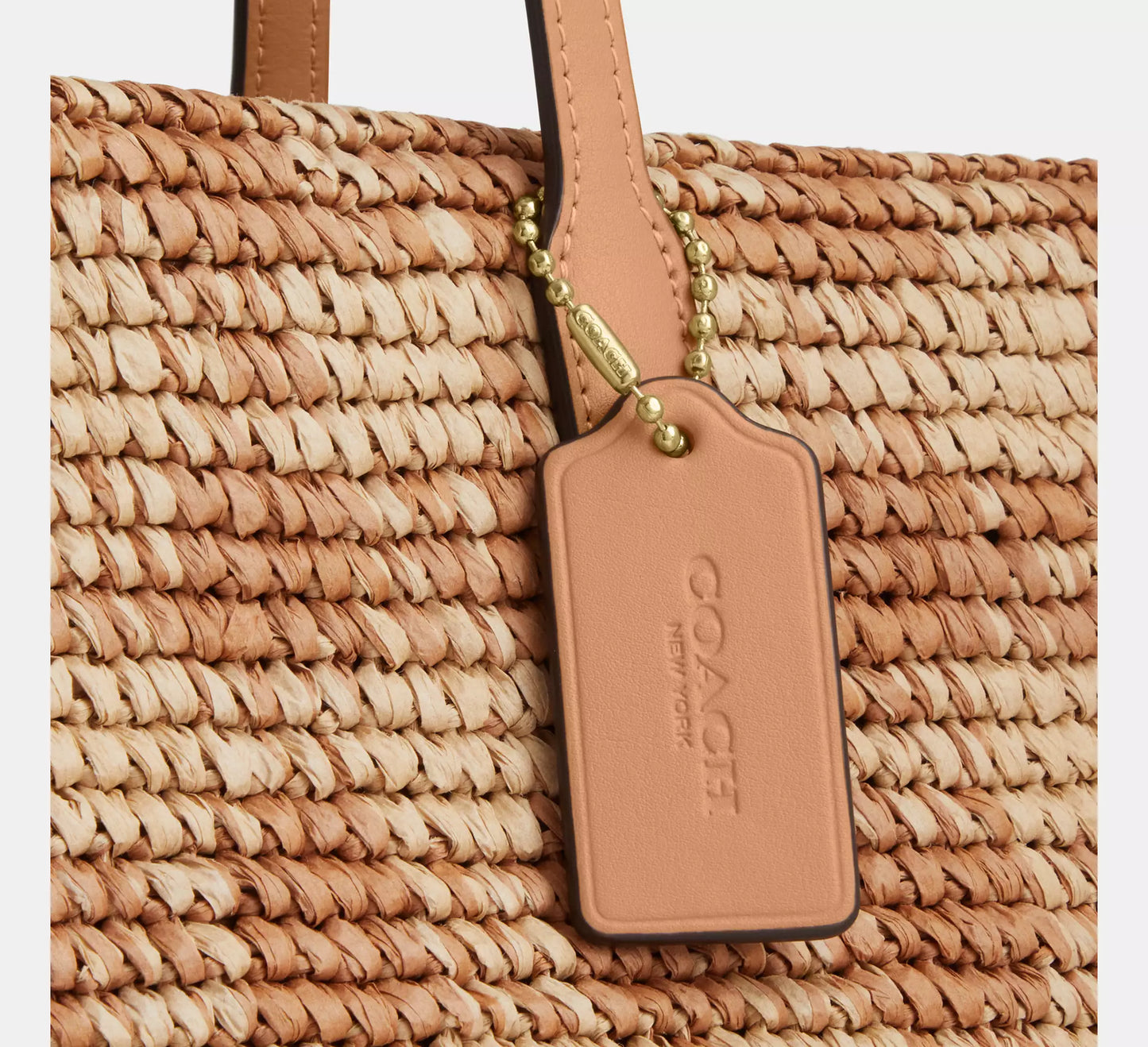 City Tote Bag Straw With Gingham Print Coach