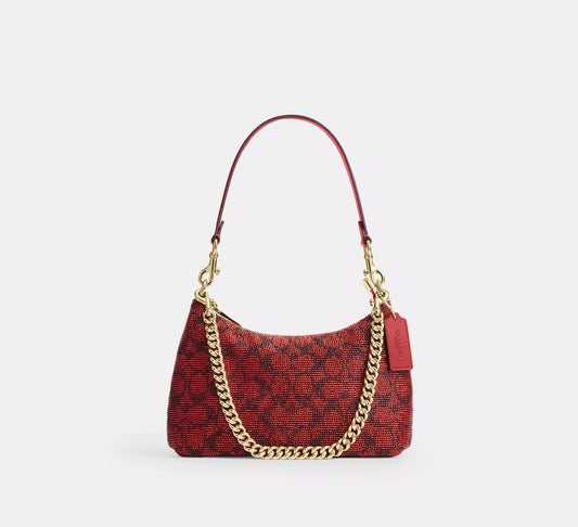 Teri Shoulder Bag In Signature Beaded Satin Crimson Coach